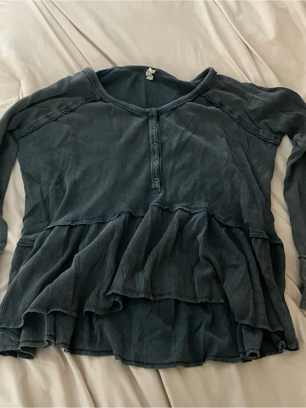 Free People We The Free Thermal Waffle Knit Henley Shirt Gray Women's Size XS - Picture 11 of 15
